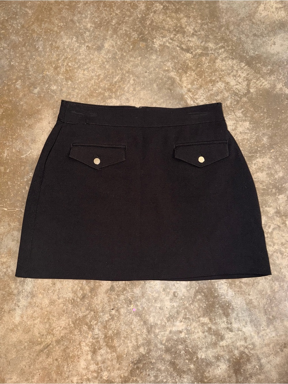 LOFT Black Ponte Mini Skirt Gold Button 12 Holiday Glam Party Game Day Tailgate